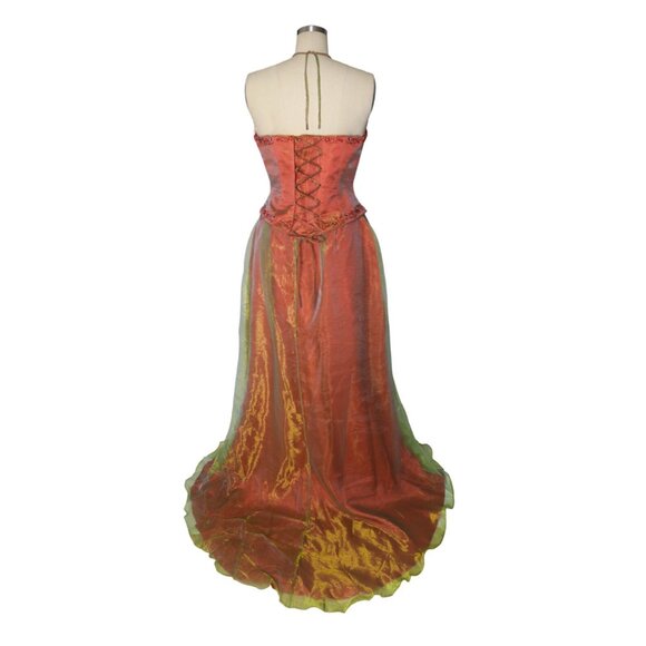 00s Halter Neck Mesh Overlay Top and Skirt Set Prom Gown - Picture 4 of 6